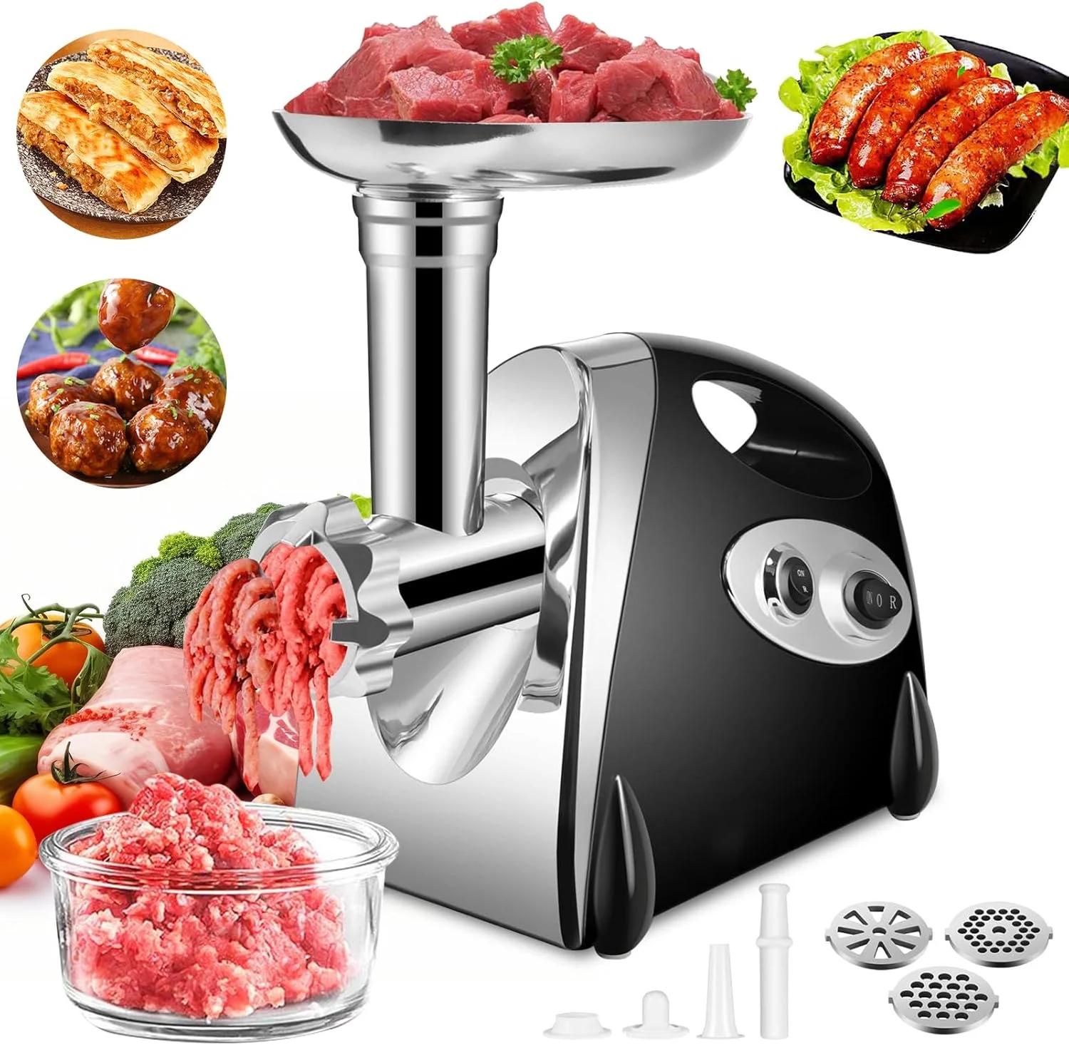 Hachoir Électrique Multifonction 2800W en Acier Inoxydable pour Viande, Légumes, Saucisses, Trancheu
