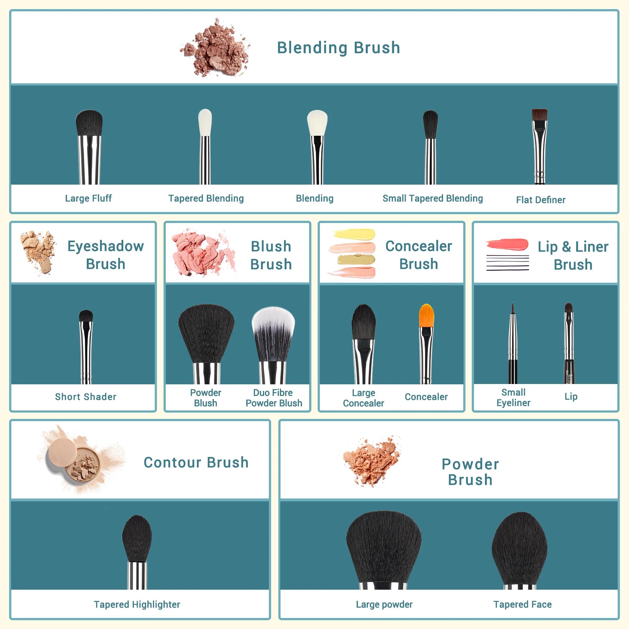 Jessup – ensemble de pinceaux de maquillage professionnels, 15 pièces, poudre de maquillage, fond de