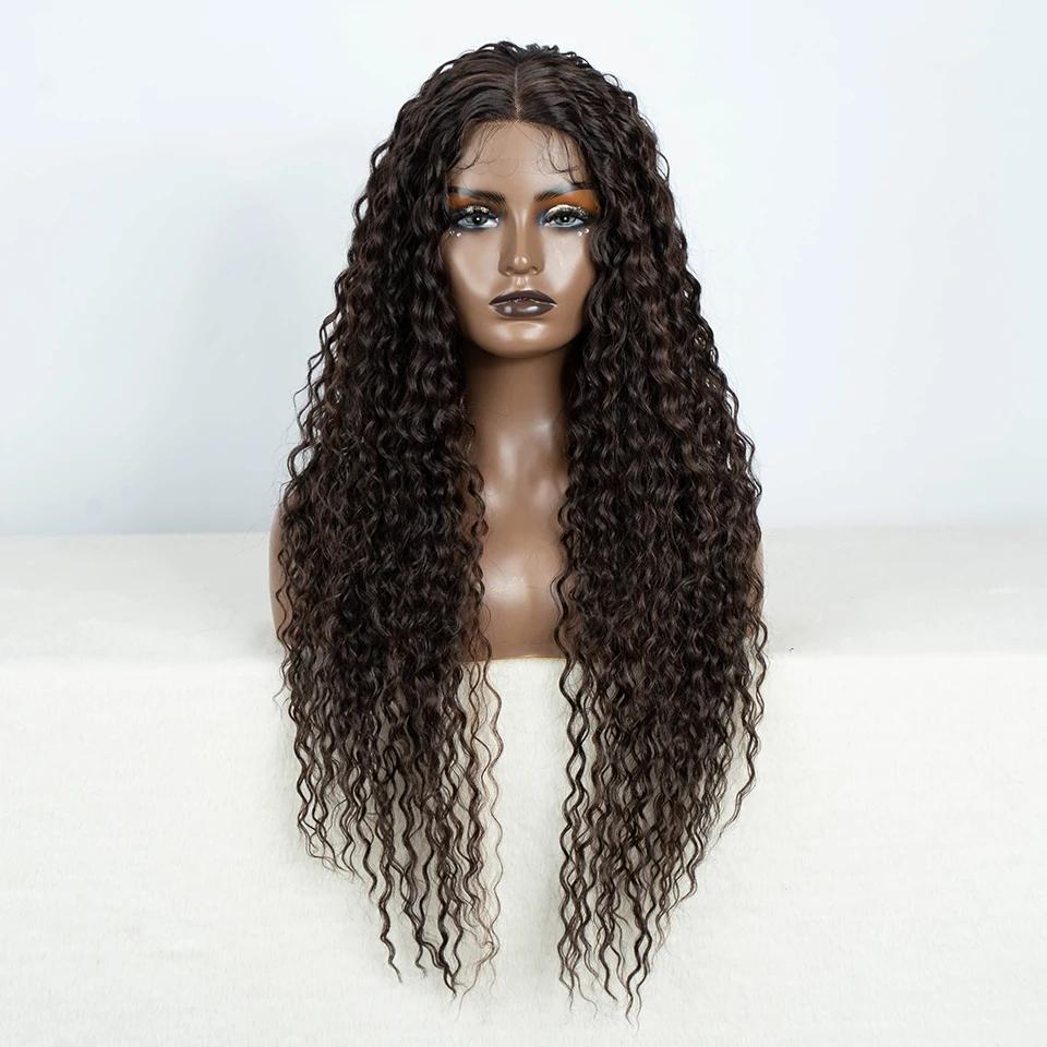 Perruque Lace Front Wig synthétique bouclée longue de 30 pouces, perruque de Cosplay ombrée brune HD