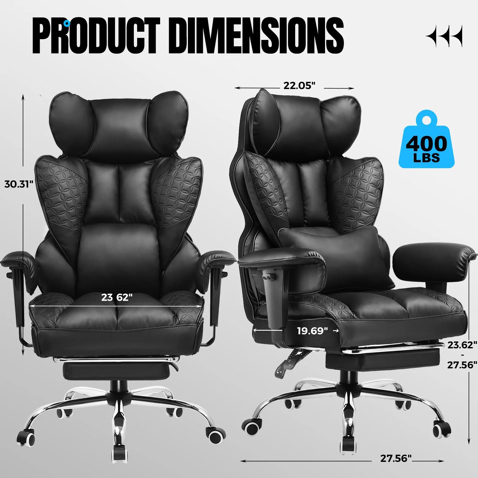 Chaise de bureau ergonomique en cuir, chaise de jeu à dossier haut avec repose-pieds, accoudoirs rég