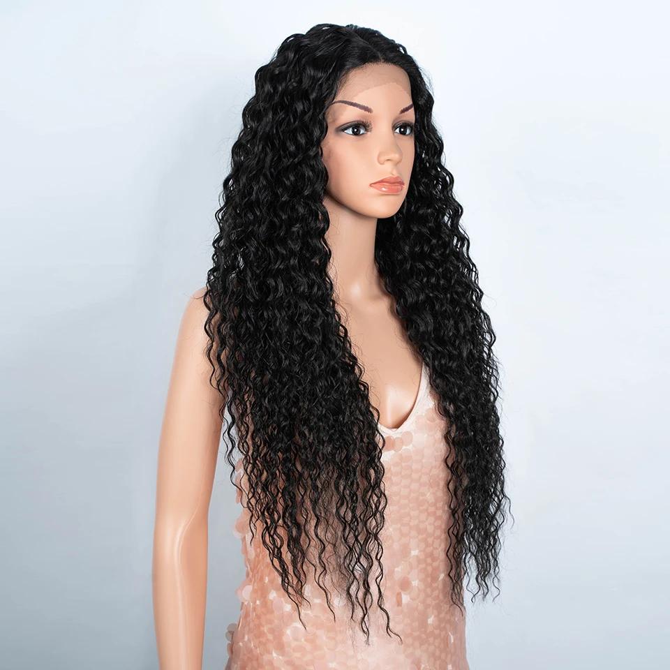 Perruque Lace Front Wig synthétique bouclée longue de 30 pouces, perruque de Cosplay ombrée brune HD