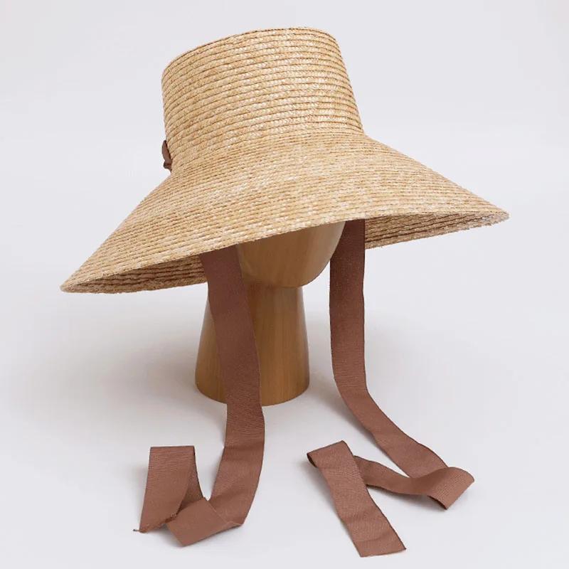 Chapeau de paille à large bord pour femmes, avec mentonnière, chapeaux de soleil d'été, Protection s