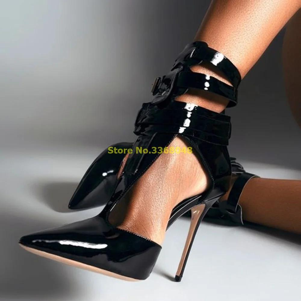 Escarpins à lanières en T en cuir vert, talon aiguille fin, chaussures provoqué sexy et pointues, mo