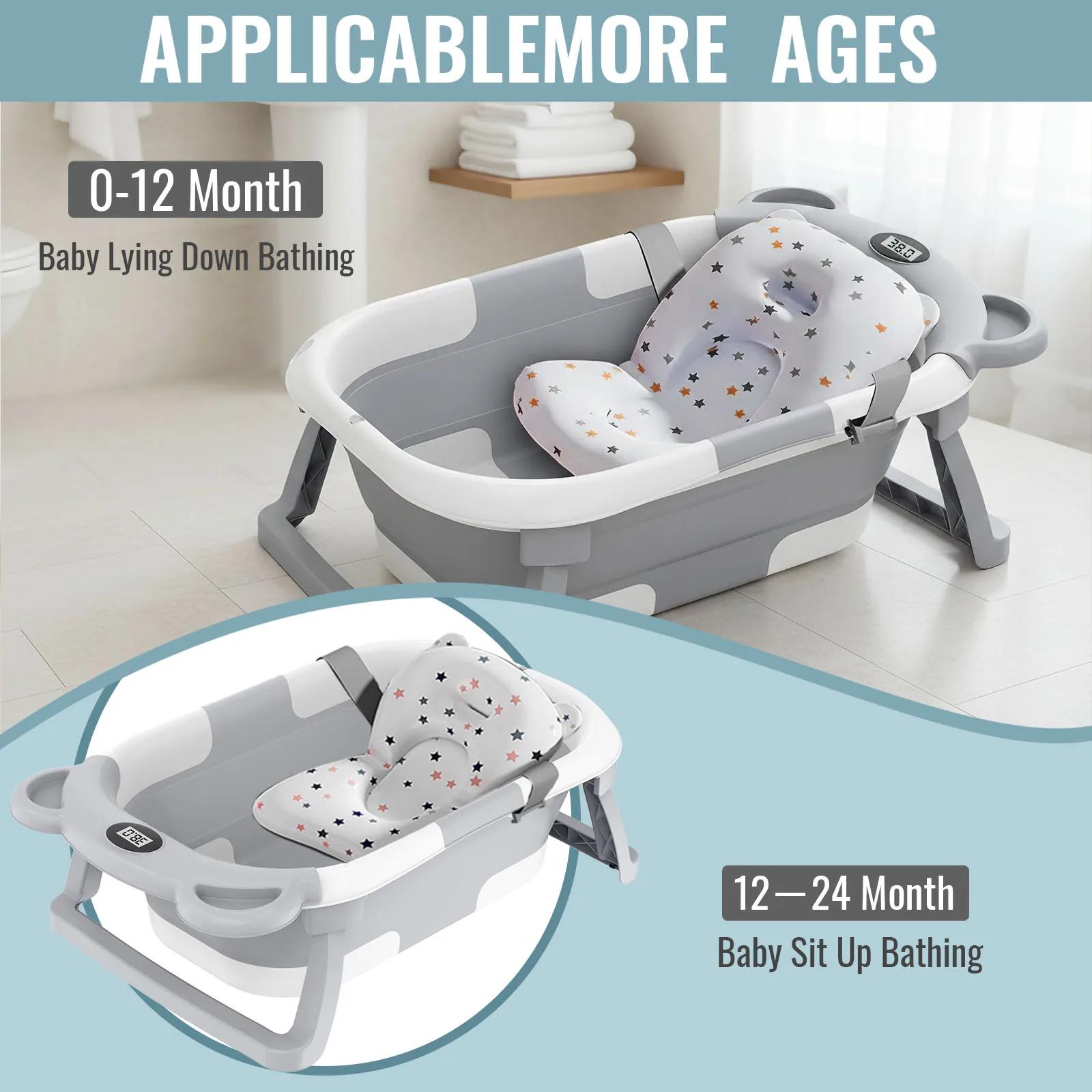 Baignoire pliable pour bébé, antidérapante, avec thermomètre pour surveiller la température de l'eau