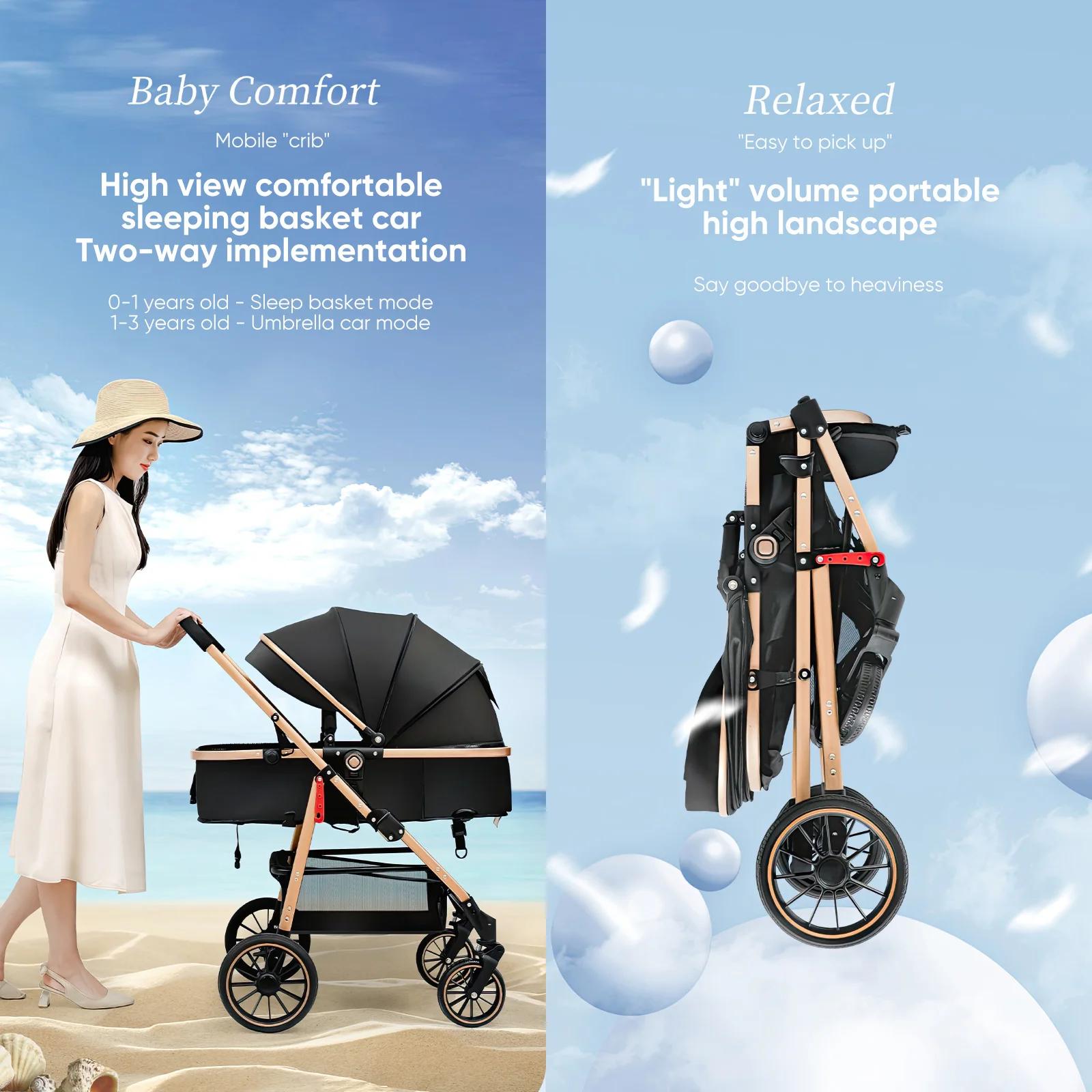 Poussette bébé, avec pliage automatique, position inclinable et allongée, compacte et légère, auvent