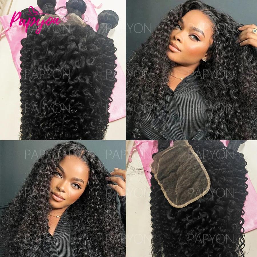 15A Paquets de cheveux bouclés birmans avec fermeture 4x4 paquets de vague profonde frontale cheveux