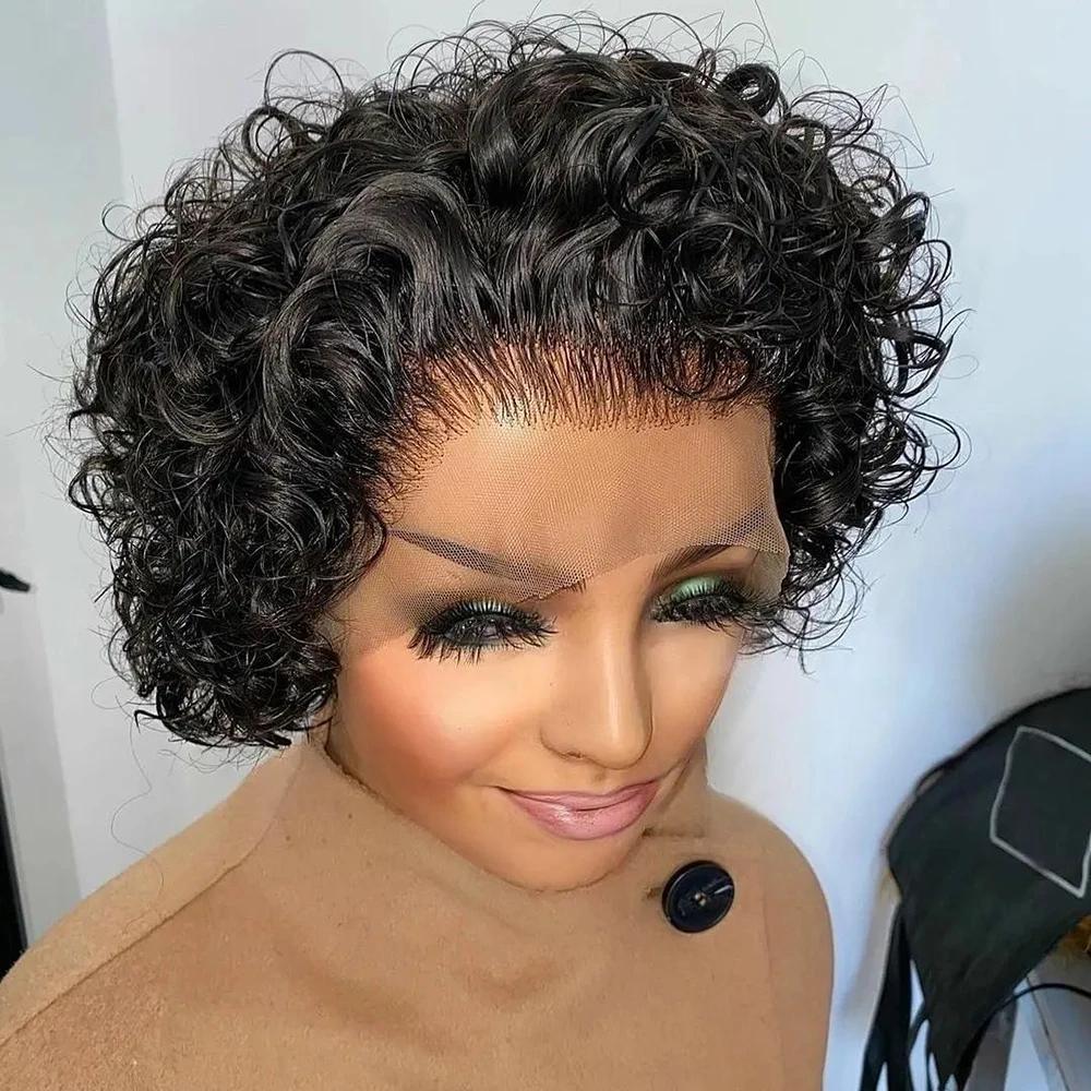 Perruque coupe lutin cheveux humains 13x1 dentelle frontale perruques cheveux humains court Bob perr