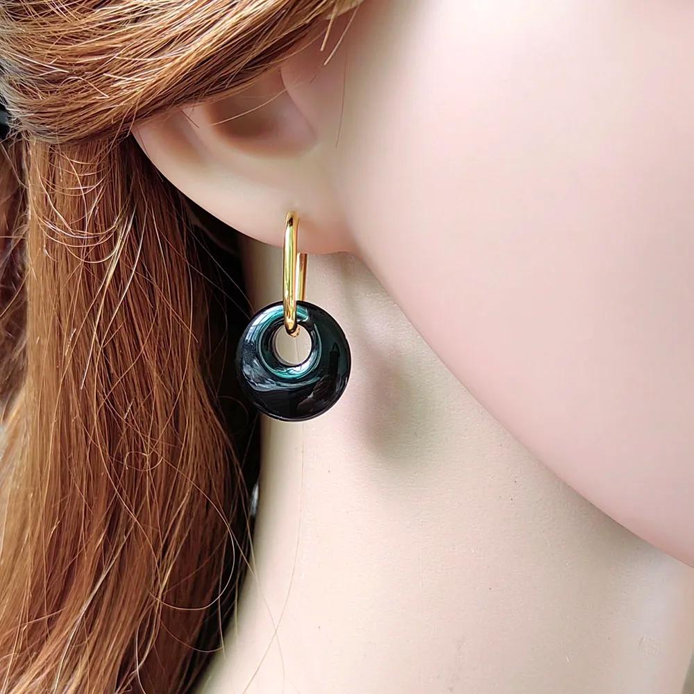 Boucles d'oreilles créoles en acier inoxydable et pierre naturelle pour femmes