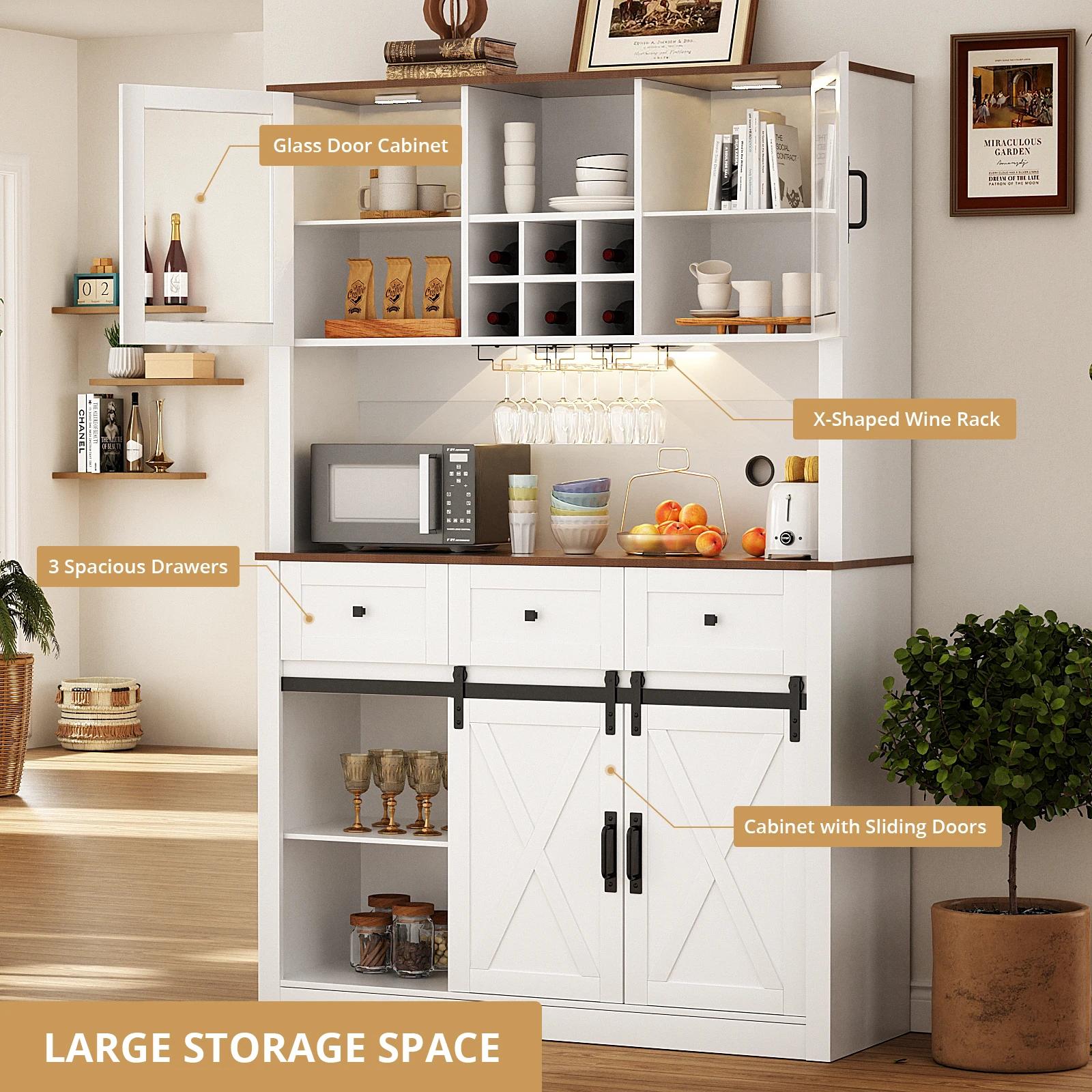 VOWNER-Armoire de bar de ferme avec porte de grange market, buffet de planche avec vin et verres T1,