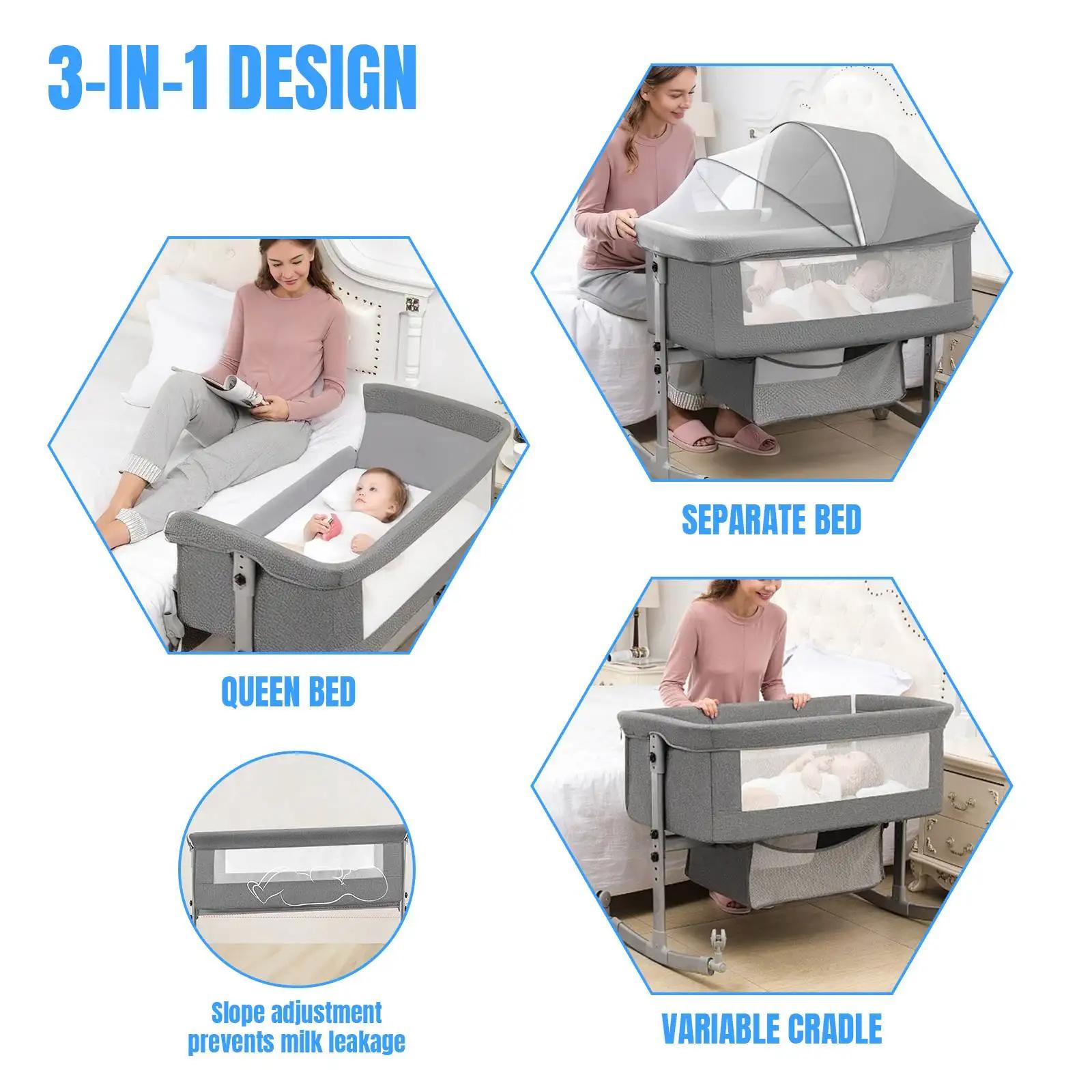 Lit bébé 3 en 1, lit d'appoint, parc pour bébé, 0-3 ans, multifonction, pliable et relevable, avec m