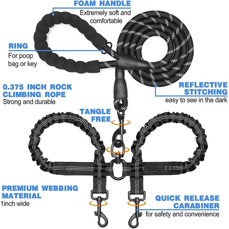 Laisses pour chiens de compagnie marche 2 deux chiens laisse en Nylon coupleur Double cordes double