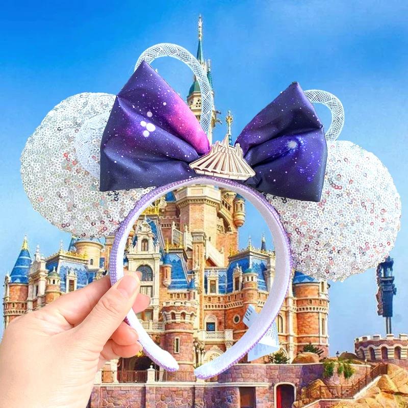 Nouveau Disney Mickey Mouse oreilles bandeau espace montagne nouvel an lunaire Minnie arc rose paill