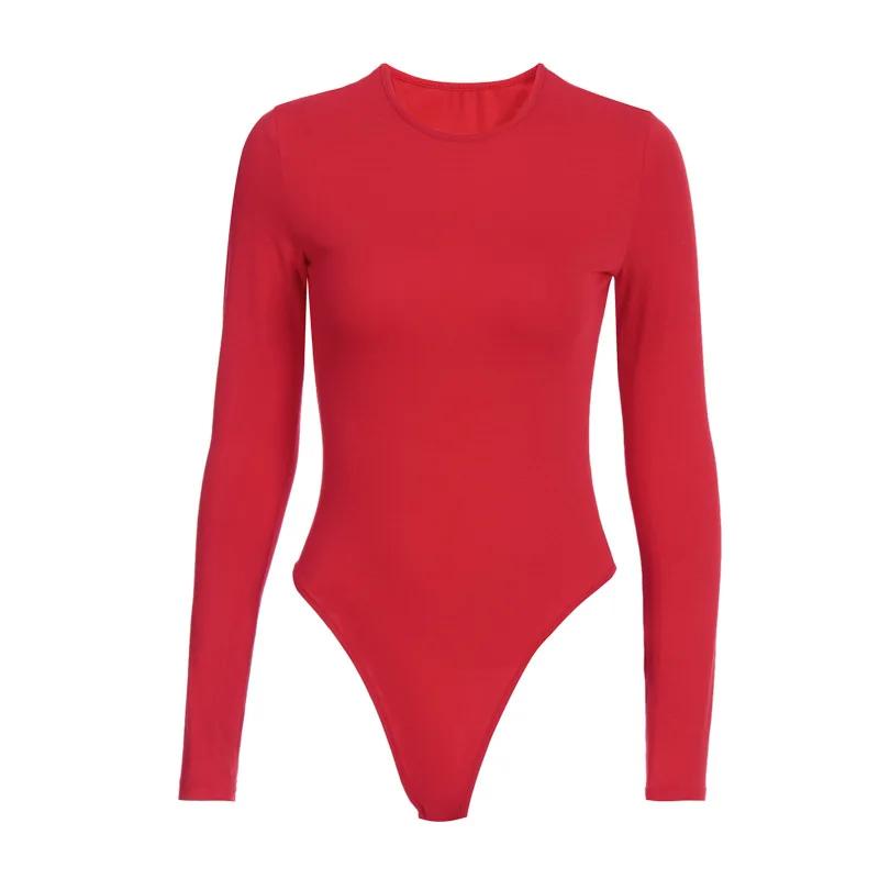 O cou à manches longues solide blanc Sexy Body femmes noir automne hiver corps haut gris décontracté
