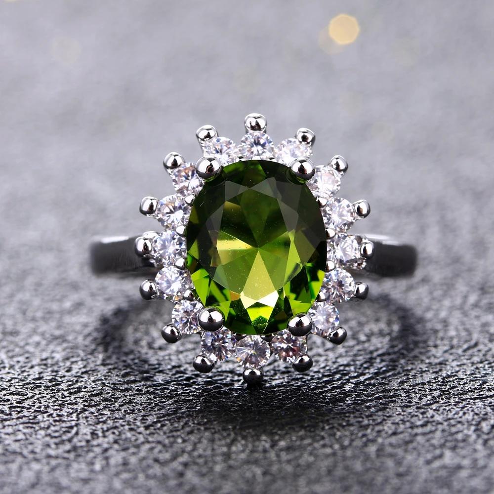 Bague rétro en argent pour femmes, bagues à fleurs avec pierres péridot brillantes, marque de luxe,
