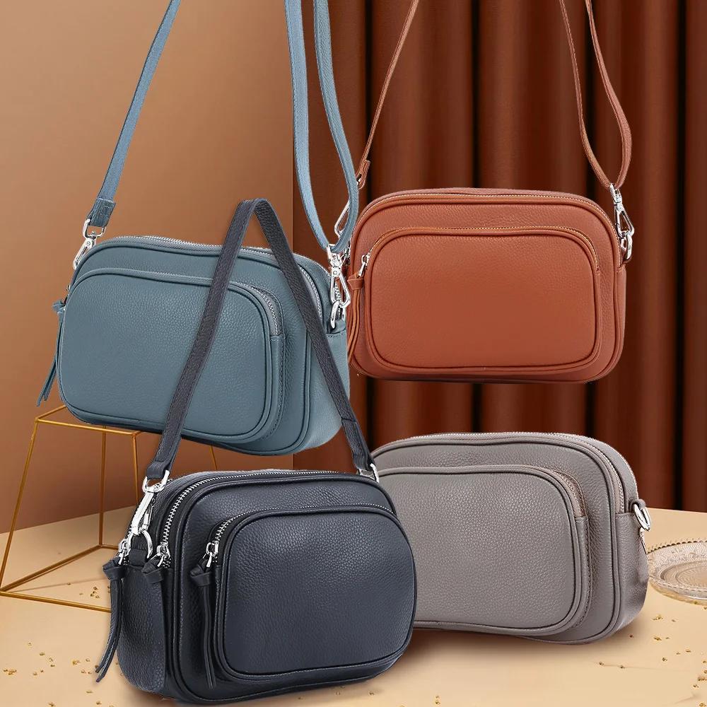 Zency concepteur femmes sac à bandoulière véritable cuir de vachette sac à main poches à glissière g