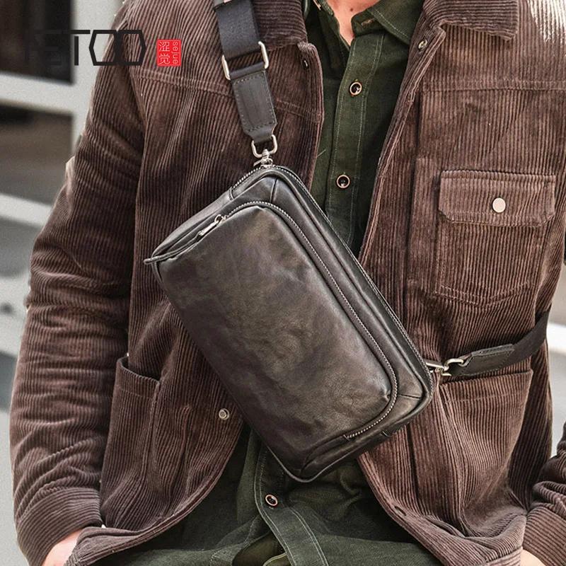 Gland TOO-Sac à bandoulière en cuir tanné végétal pour homme, sac de poitrine multifonctionnel, sac