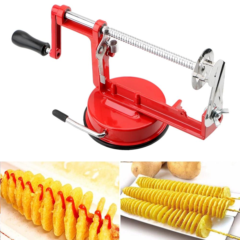 Trancheuse de pommes torsadées, spiraliseur de légumes, coupe-frites manuel en spirale en acier inox