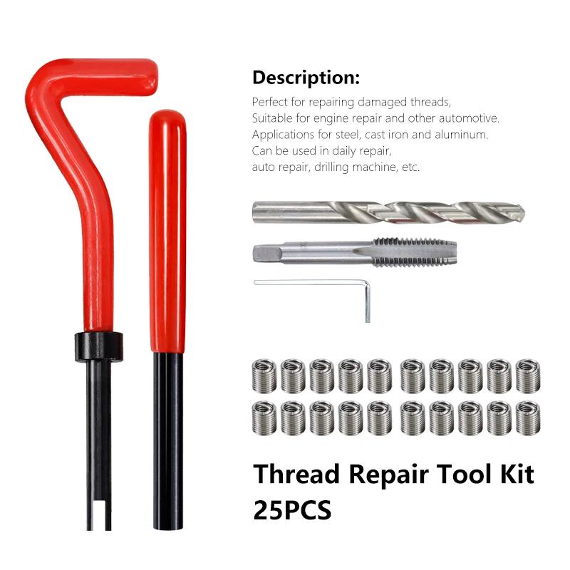 XCAN outil de réparation de filetage 25 pièces M3/M4/M5/M6/M7/M8/M10/M12/14 pour la restauration de