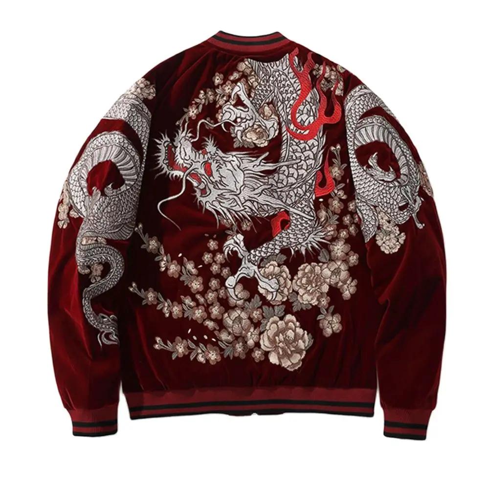 Garçon hommes Sukajan Souvenir vestes enroulé Dragon pivoine brodé manteaux amples Hip Hop Streetwea