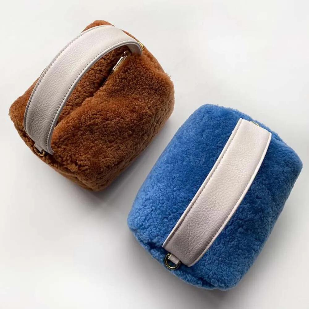 Mode fourrure laine d'agneau sacs à main rabat femme conception doux en peluche filles chaîne messag