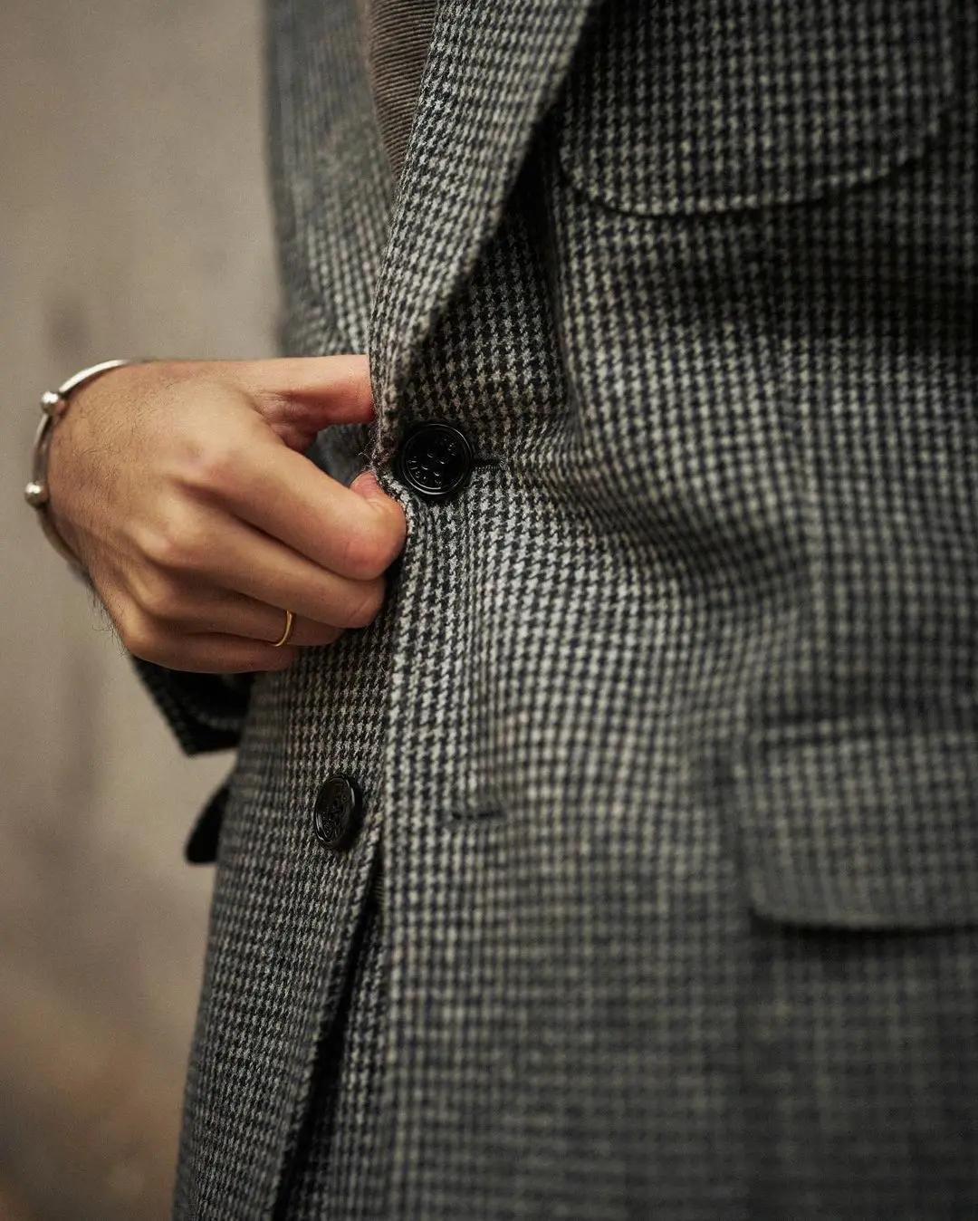 Costumes sur mesure pour hommes, 2 pièces, revers, petit tissu pied-de-poule, formel, mariage, décon