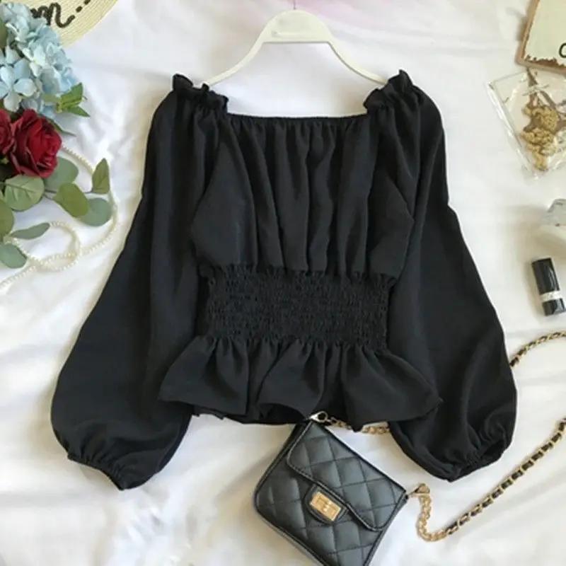 Chemisier Élégant en Mousseline de Soie pour Femme, Chemise Blanche à Volants et Manches Bouffantes,