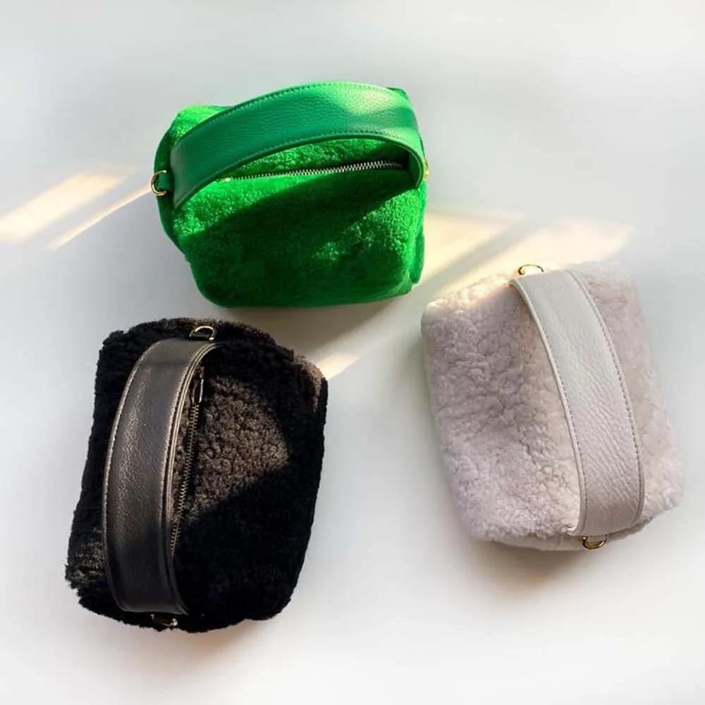 Mode fourrure laine d'agneau sacs à main rabat femme conception doux en peluche filles chaîne messag