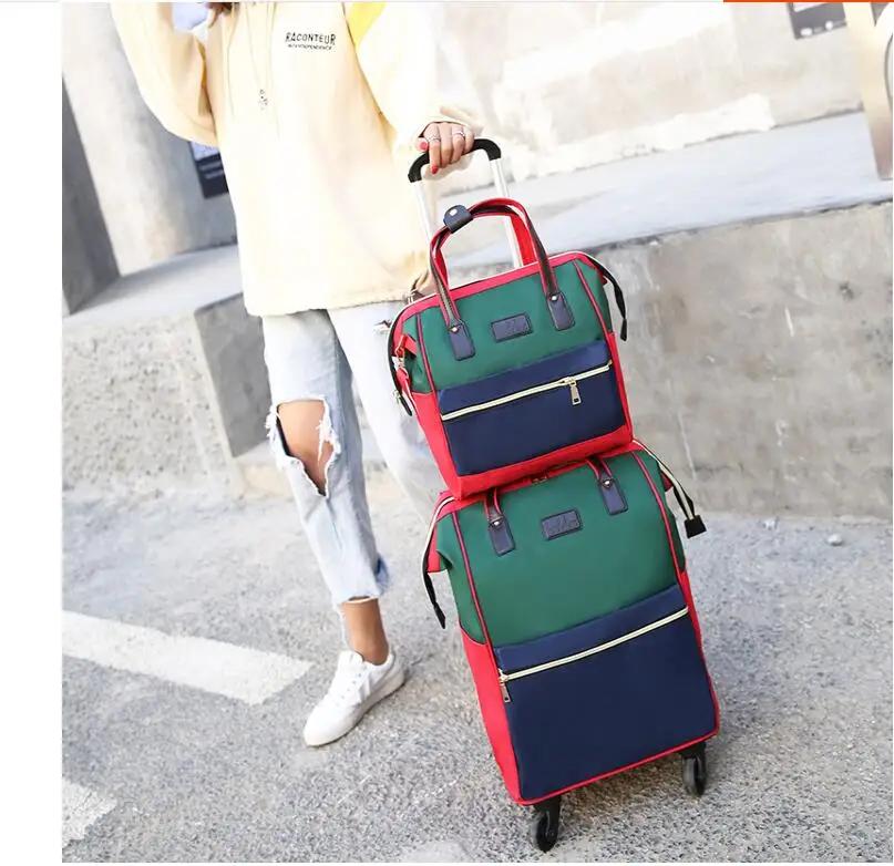 Sac à roulettes de voyage pour femmes, sac à dos à bagages à main avec sac à main, valise à roulette