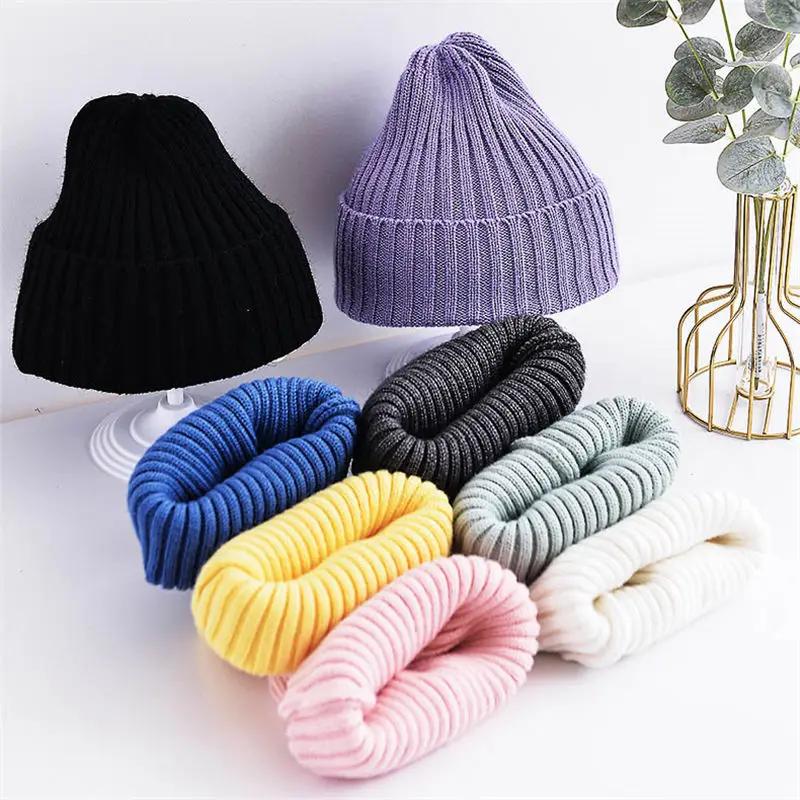 Bonnet tricoté côtelé pour bébés filles et garçons, casquette coupe-vent décontractée pour tout-peti