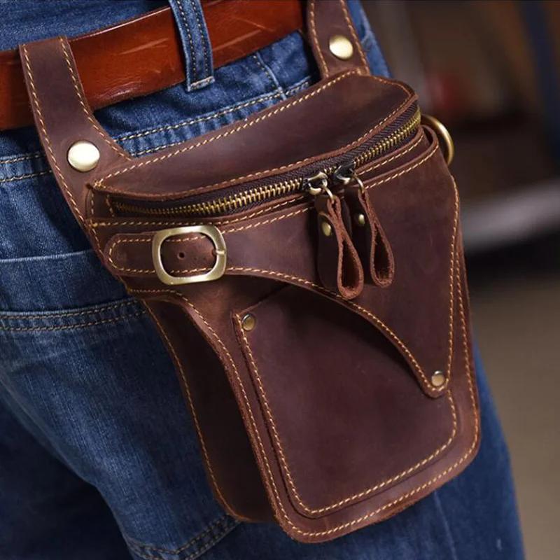 Sac de moto en cuir véritable pour homme, ceinture de hanche, fourre-tout de hanche, sacs de taille