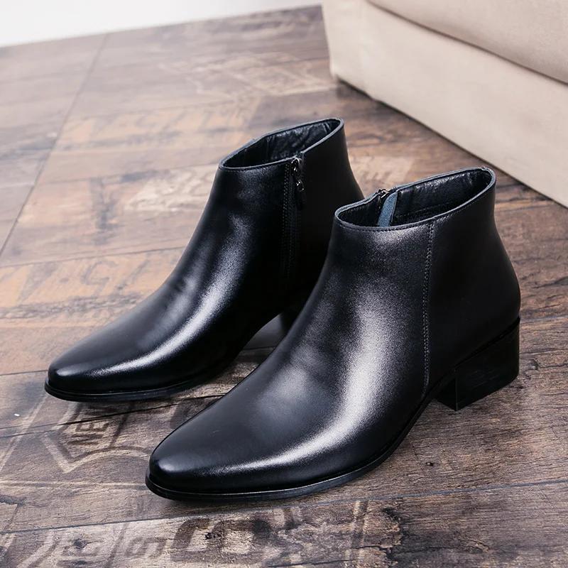 Nouveau italien en cuir véritable hommes bottes affaires hiver/printemps fermeture éclair/à lacets b