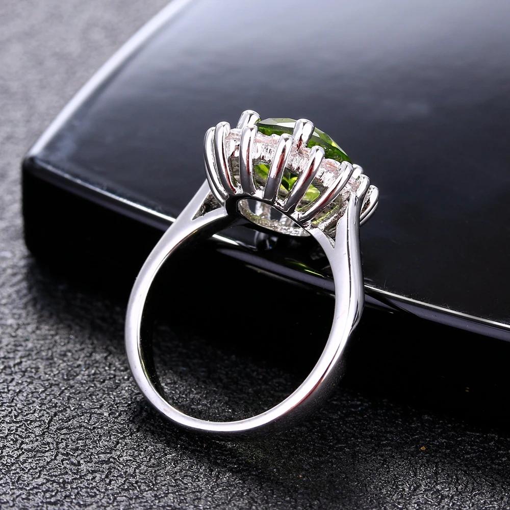Bague rétro en argent pour femmes, bagues à fleurs avec pierres péridot brillantes, marque de luxe,
