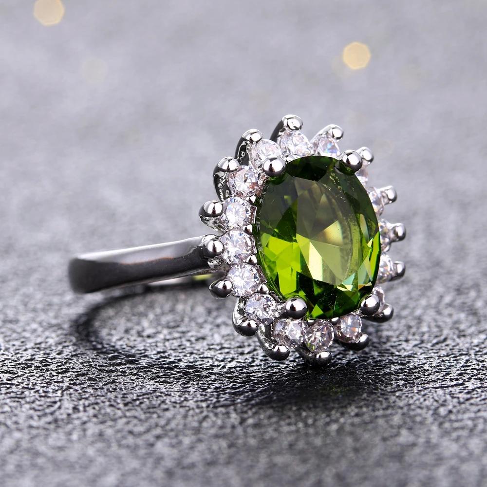 Bague rétro en argent pour femmes, bagues à fleurs avec pierres péridot brillantes, marque de luxe,