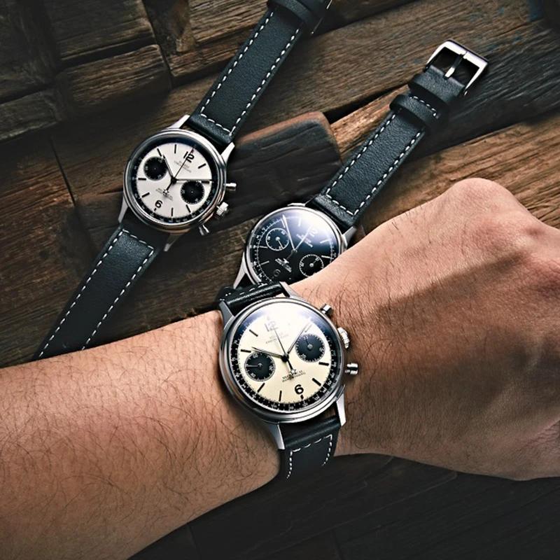 Sugess-Montre Pilote pour Homme, Chronographe Mécanique, Montre-Bracelet, Air Force, Saphir, Étanche