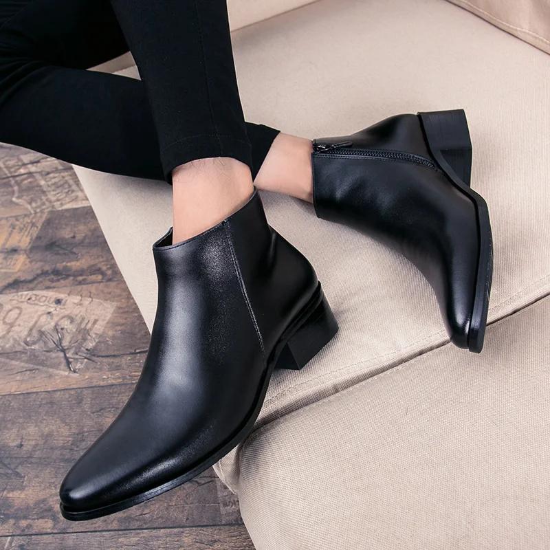 Nouveau italien en cuir véritable hommes bottes affaires hiver/printemps fermeture éclair/à lacets b