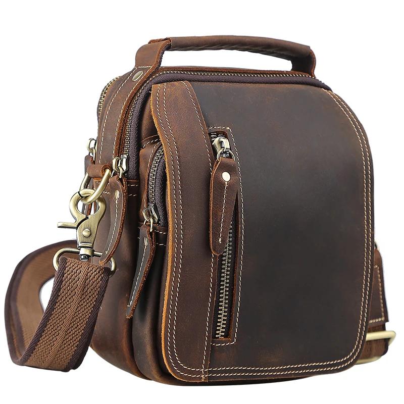 100% sacs de messager en cuir véritable rétro en cuir de vache homme sac corssbody poignées multifon