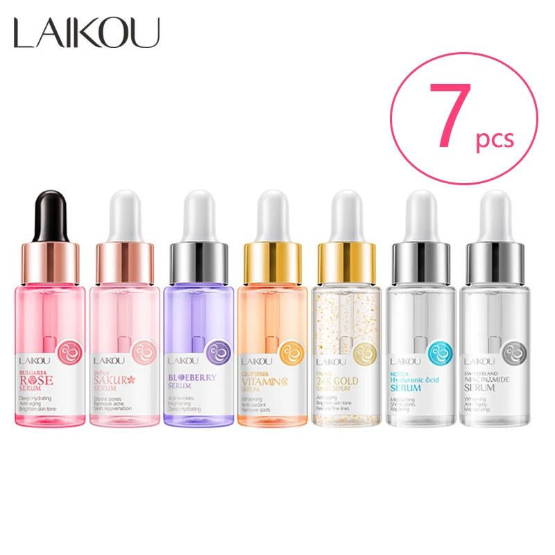 LAIKOU 7 bouteilles d'escargot d'or 24K Sakura acide hyluronique vitamine C Nicotinamida sérum de my