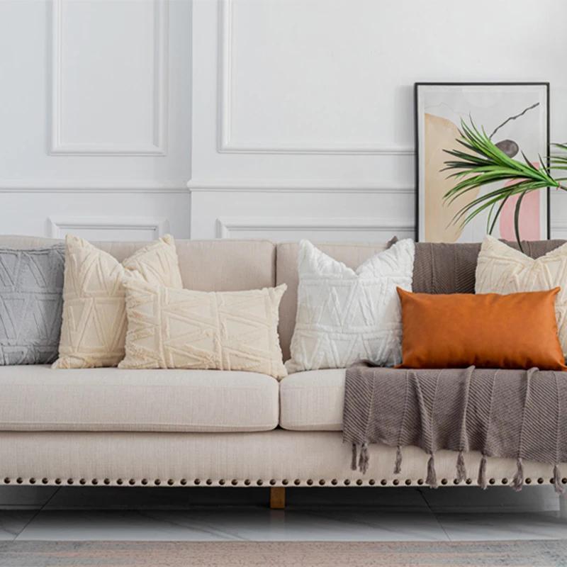 Doux Peluche Laine Courte Velours Décoratif Housses de Coussin Luxe Style pour canapé Chambre Beige