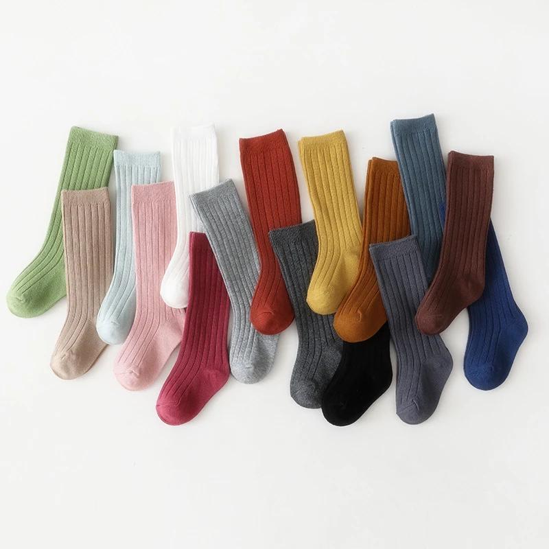Chaussettes hautes et longues pour bébés garçons et filles, en coton, respirantes, à rayures, douces