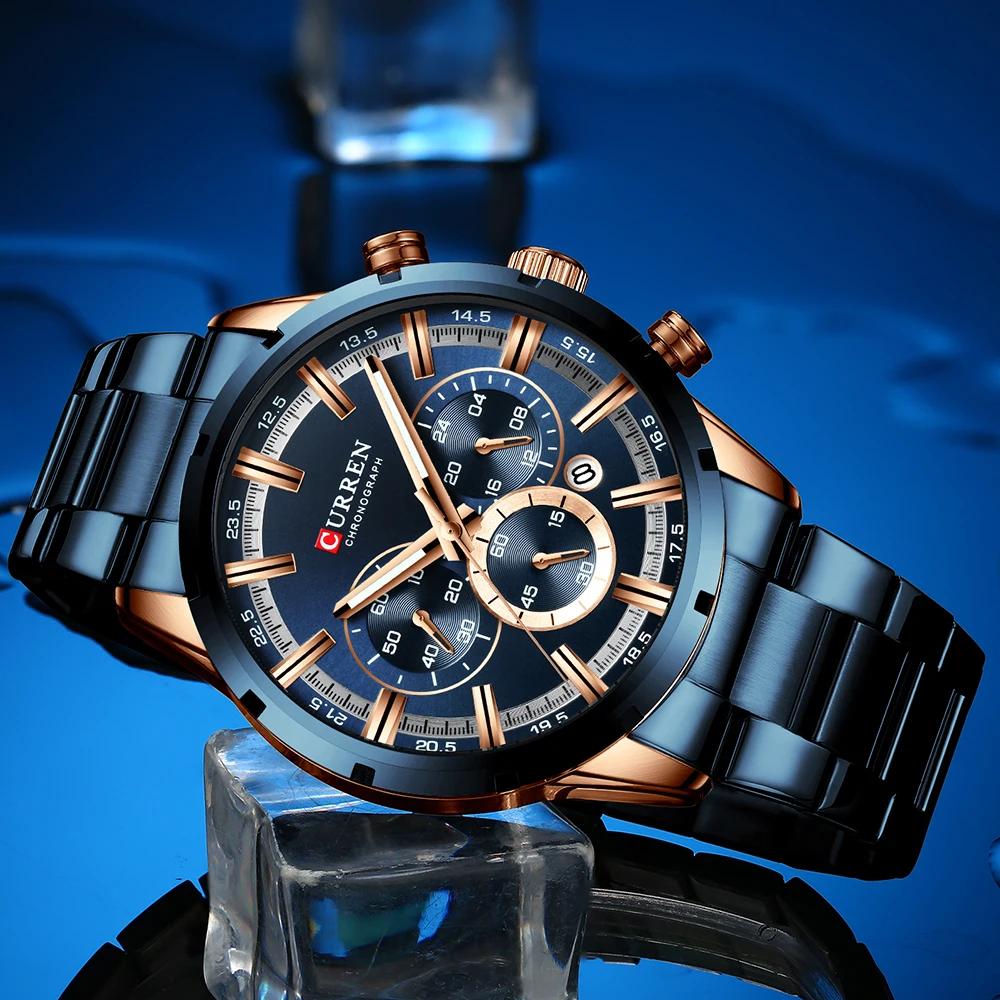 Curren montre pour hommes cadran bleu bracelet en acier inoxydable Date hommes d'affaires montres ét