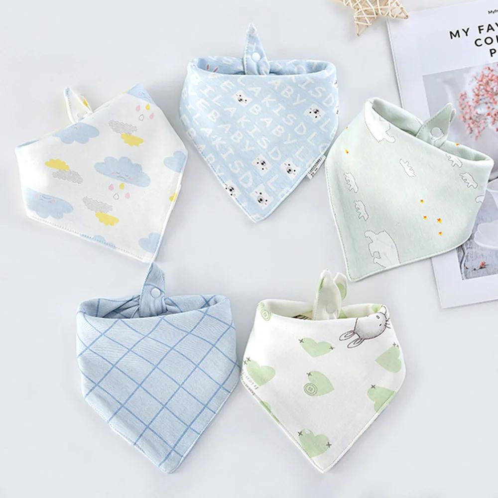 Bavoirs Triangle Double en coton pour bébé, 5 pièces/lot, serviette de salive imprimée de dessin ani