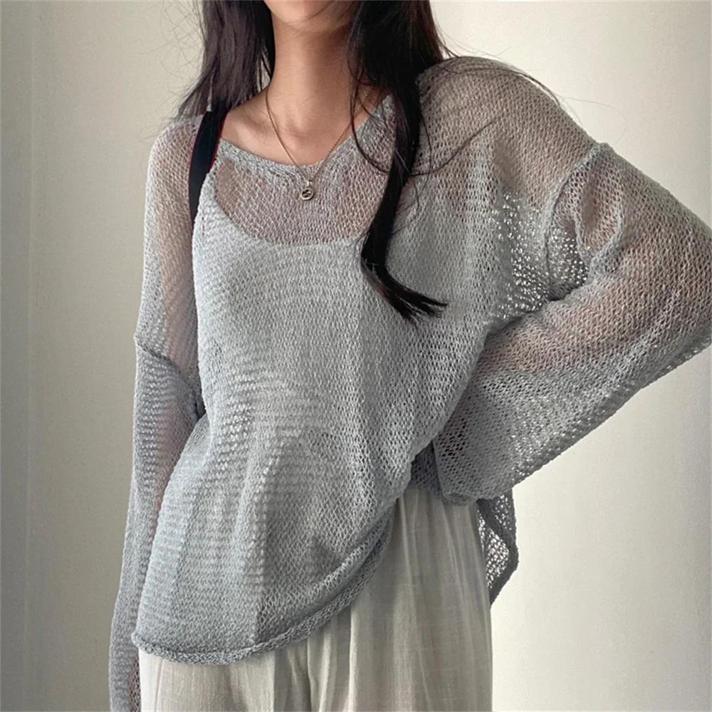 Karrram – pull à manches longues pour Femme, Style paresseux, haut ajouré, Sexy, mode, décontracté,