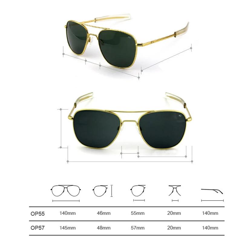 Top qualité armée américaine militaire pilote AO lunettes de soleil lentille en verre hommes marque