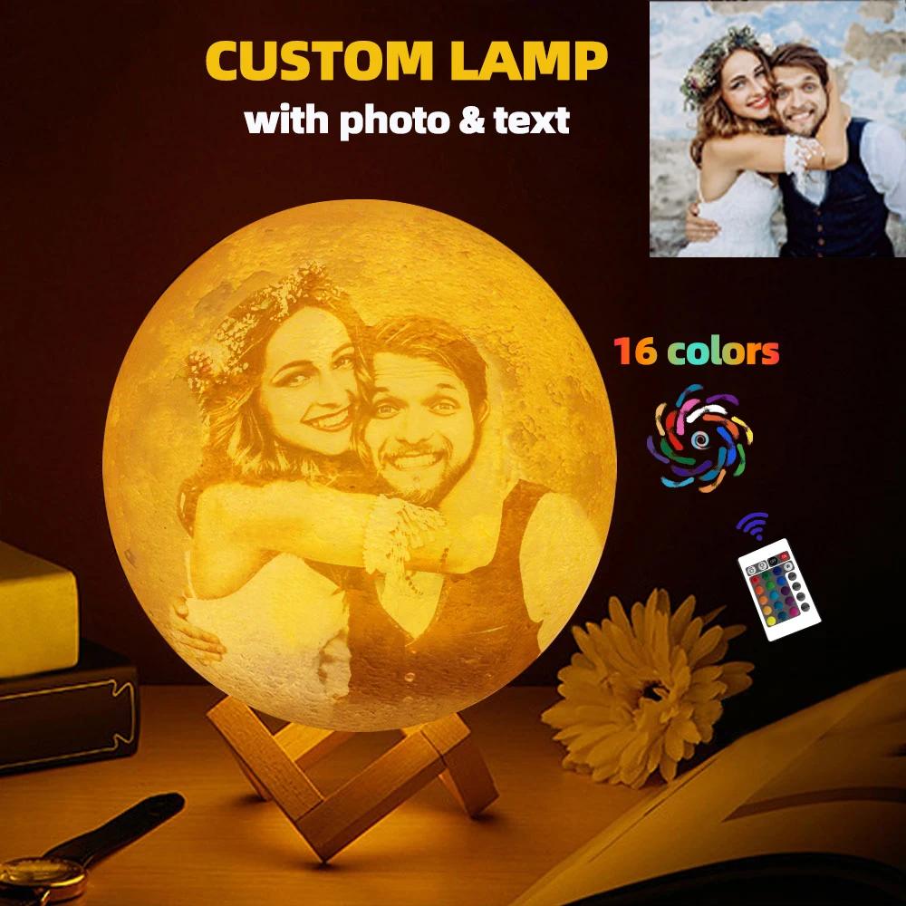 Lampe lunaire imprimée en 3D, texte Photo personnalisé, veilleuse USB personnalisée, anniversaire, f