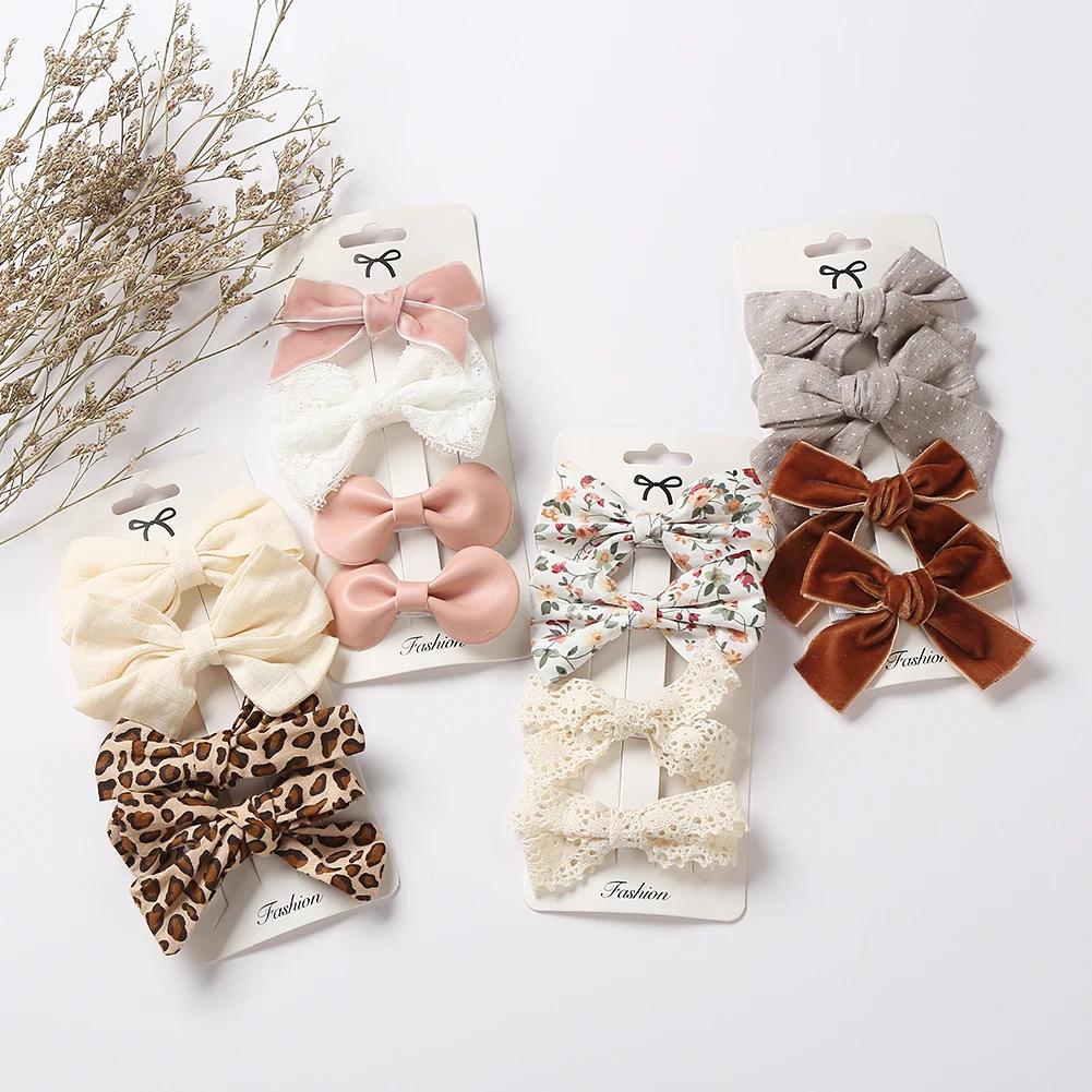 Pinces à cheveux avec nœud papillon imprimé léopard, Barrettes en dentelle de coton et lin pour bébé
