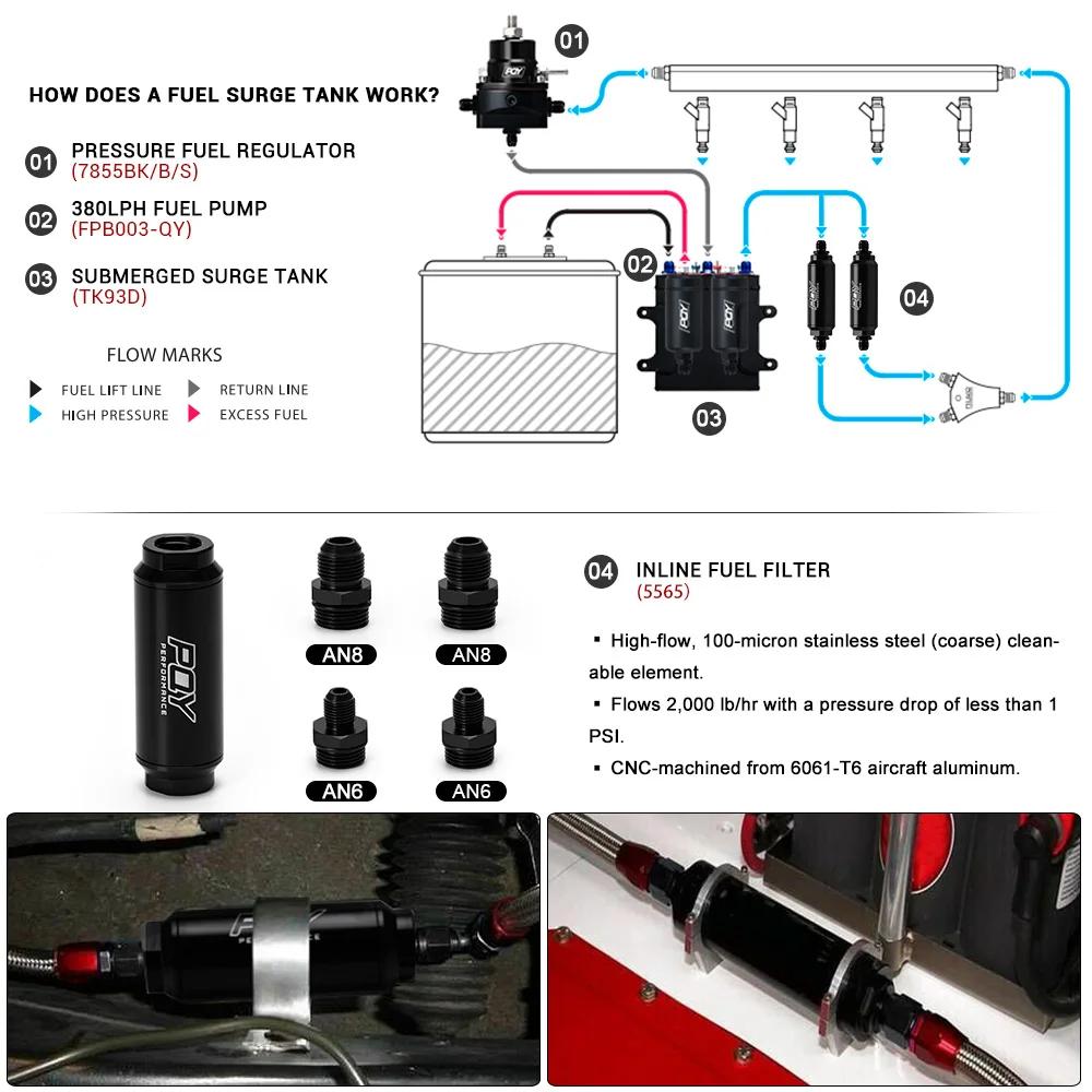 ID = 44mm PQY nouveau filtre à carburant avec 2 pièces AN6 et 2 pièces raccords adaptateur AN8 avec