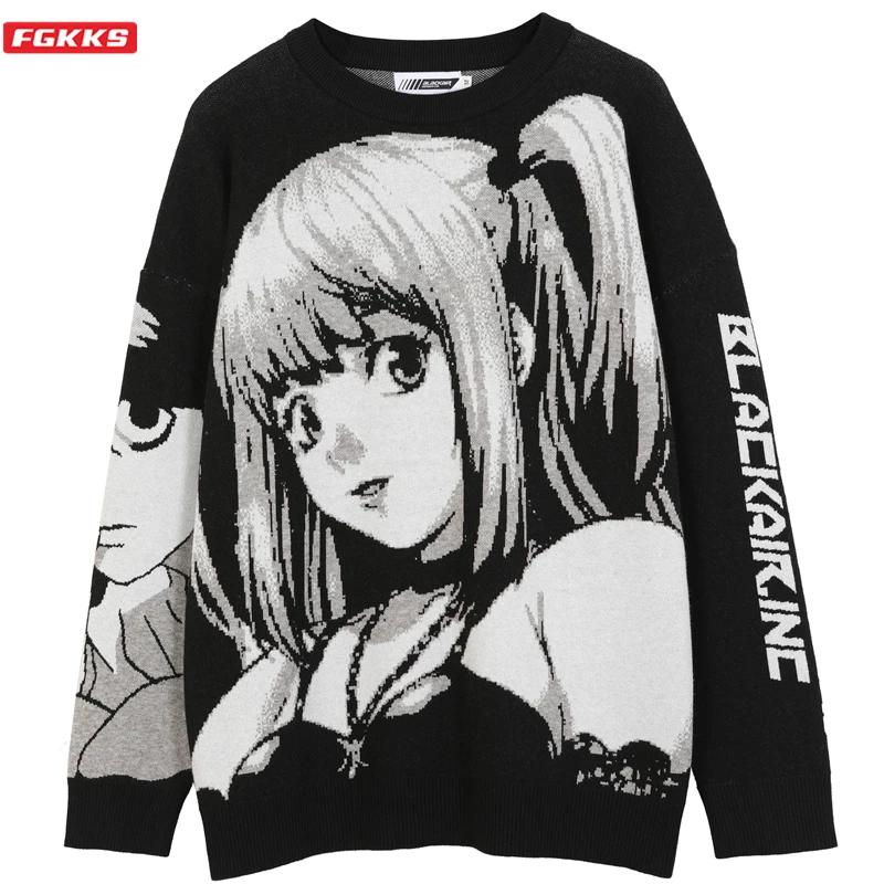 FGKKS hommes Hip Hop Streetwear Harajuku pull Vintage Style japonais Anime fille tricoté 2022 coton