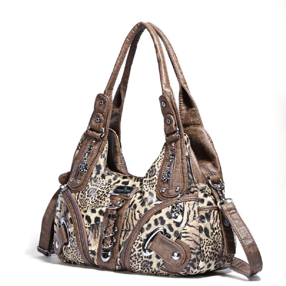 Sac vintage pour femme, sac à main marron léopard, sac à bandoulière, sac à poignée supérieure, sac