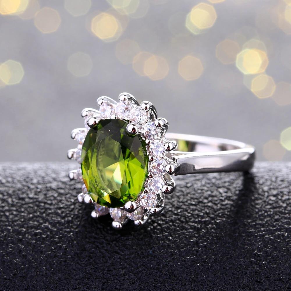 Bague rétro en argent pour femmes, bagues à fleurs avec pierres péridot brillantes, marque de luxe,