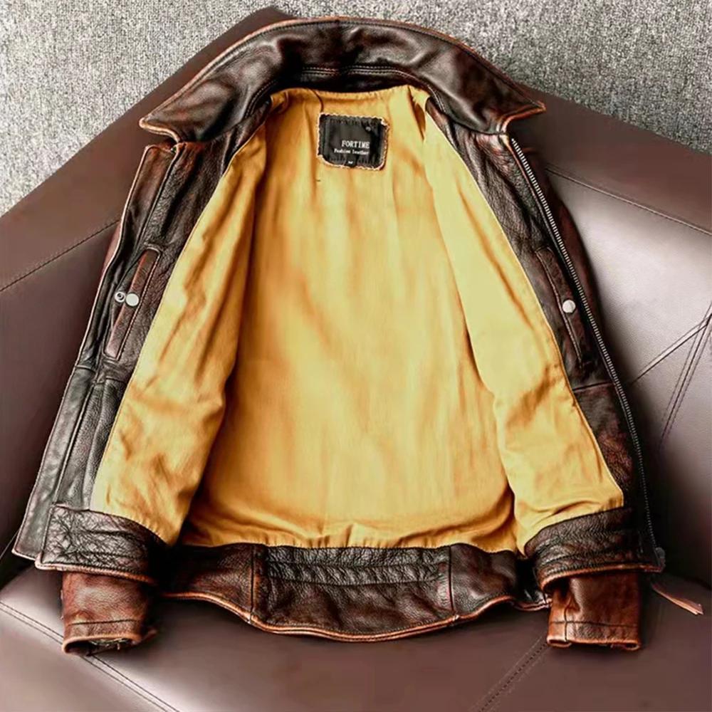 Veste en cuir à queue d'hirondelle pour hommes, haut de moto vintage, manteau en cuir de vachette, v